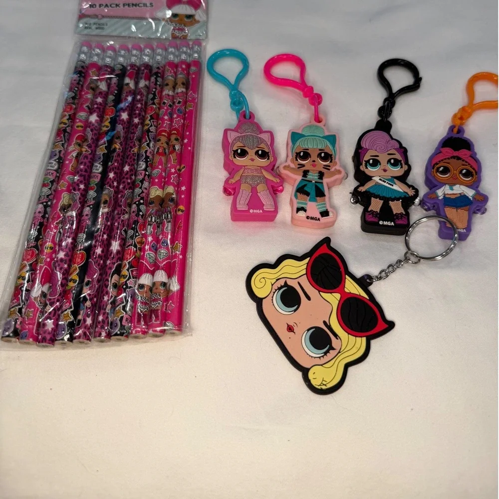LOL Surprise 10 Pack Pencils and 5 Character Keychains Bundle MGA Entertainment‎